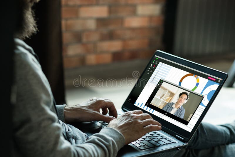 video call virtual conference man working laptop