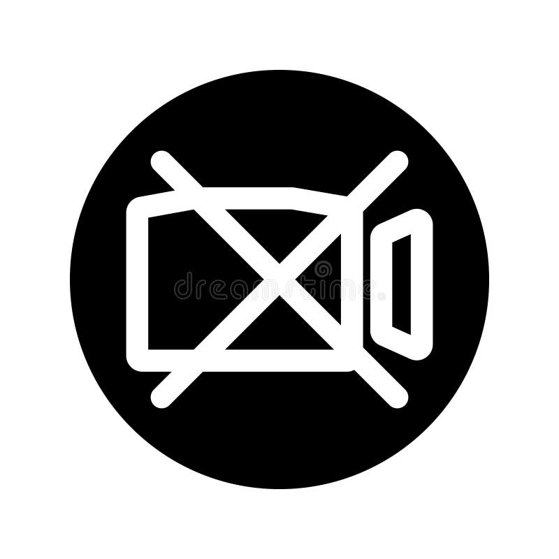 Video Camera glyph icon. Film camera off, round symbol. Forbidden record. Black internet round button for webinar, video chat, ect royalty free illustration