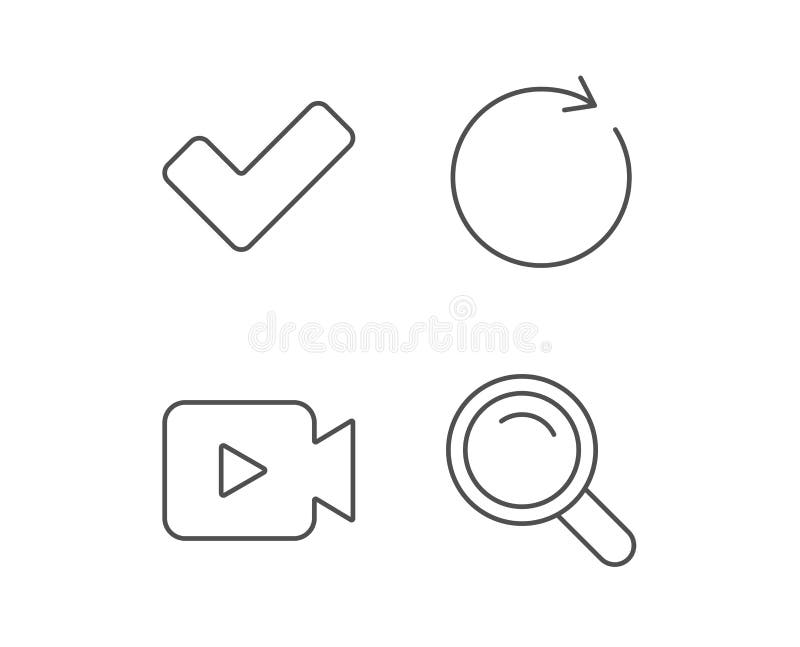 Video camera, Search and Check line icons. royalty free illustration