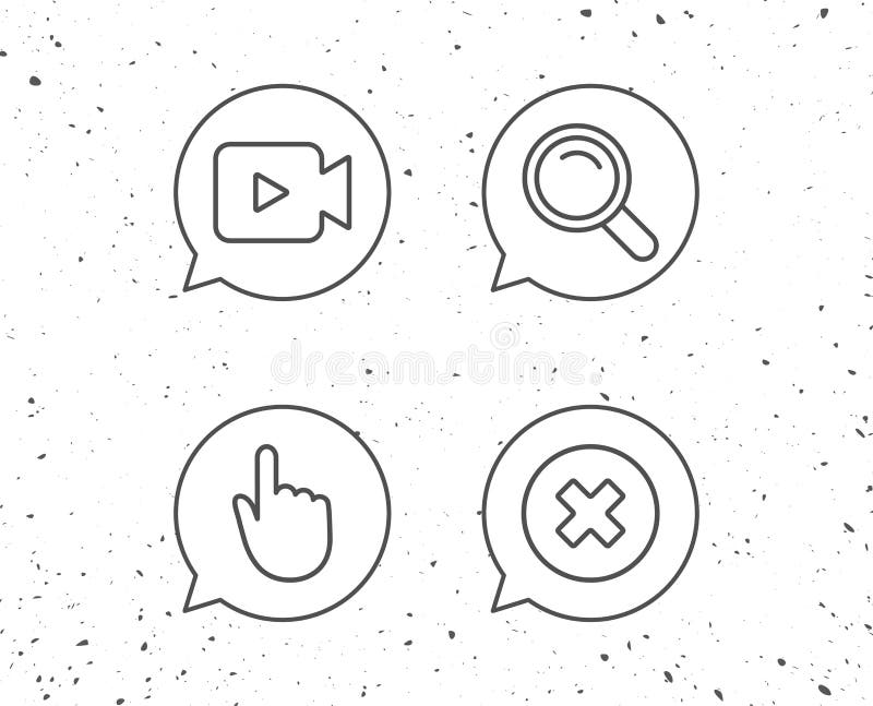 Video camera, Search and Hand cursor line icons. vector illustration