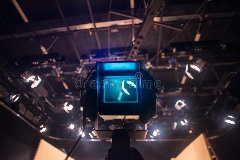 Video camera viewfinder - recording show in TV studio stock photo Video camera viewfinder - recording show in TV studio stock photo