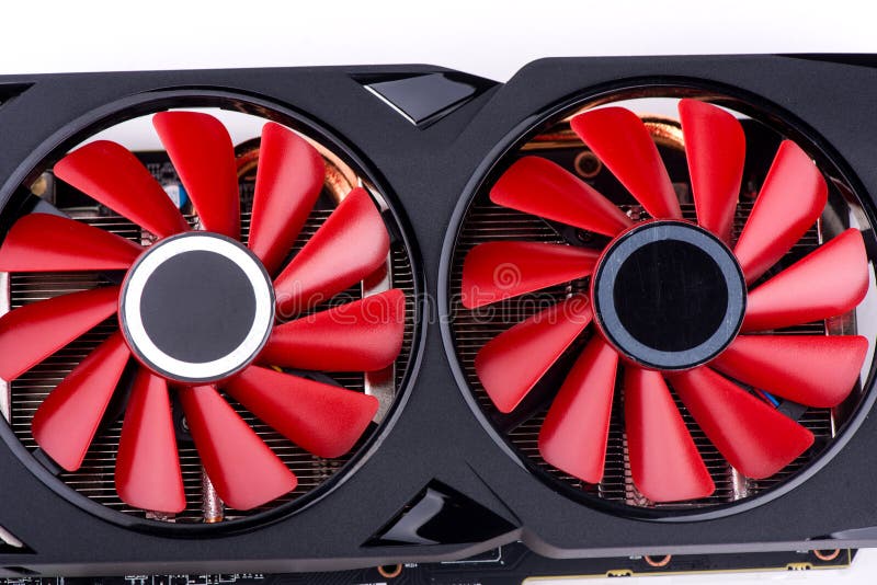 Video Card Close Up. Computer Graphics Card. Video Card Cooling Stock
