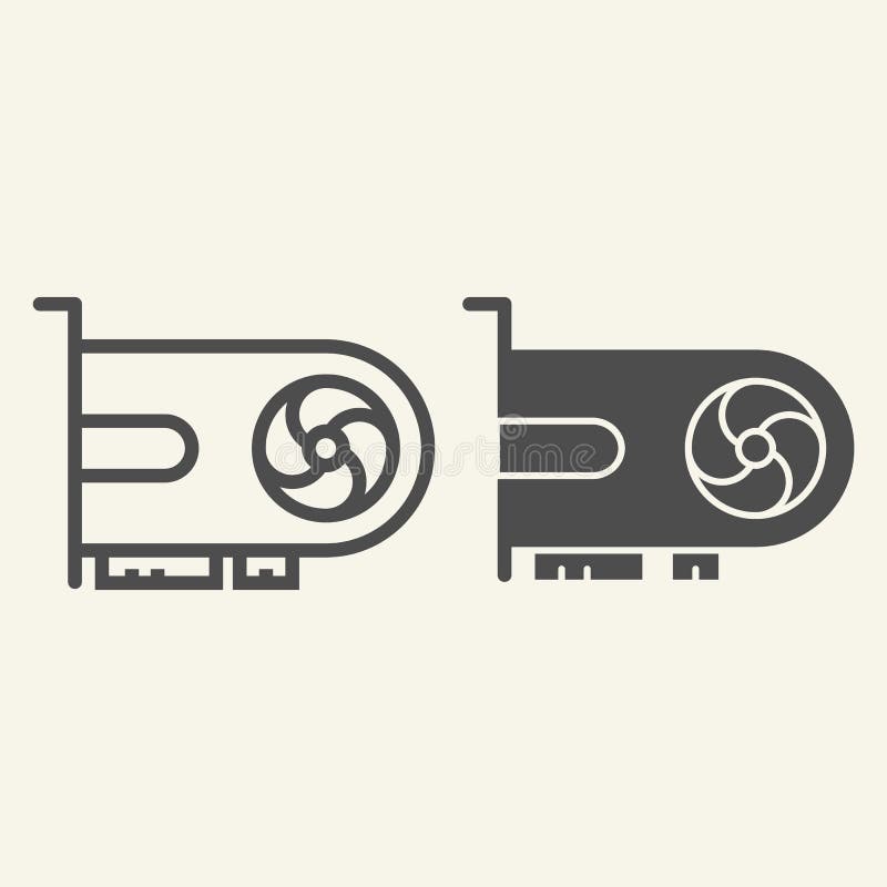 Video card line and glyph icon. Gpu vector illustration isolated on white. Computer graphics outline style design royalty free illustration Video card line and glyph icon. Gpu vector illustration isolated on white. Computer graphics outline style design royalty free illustration