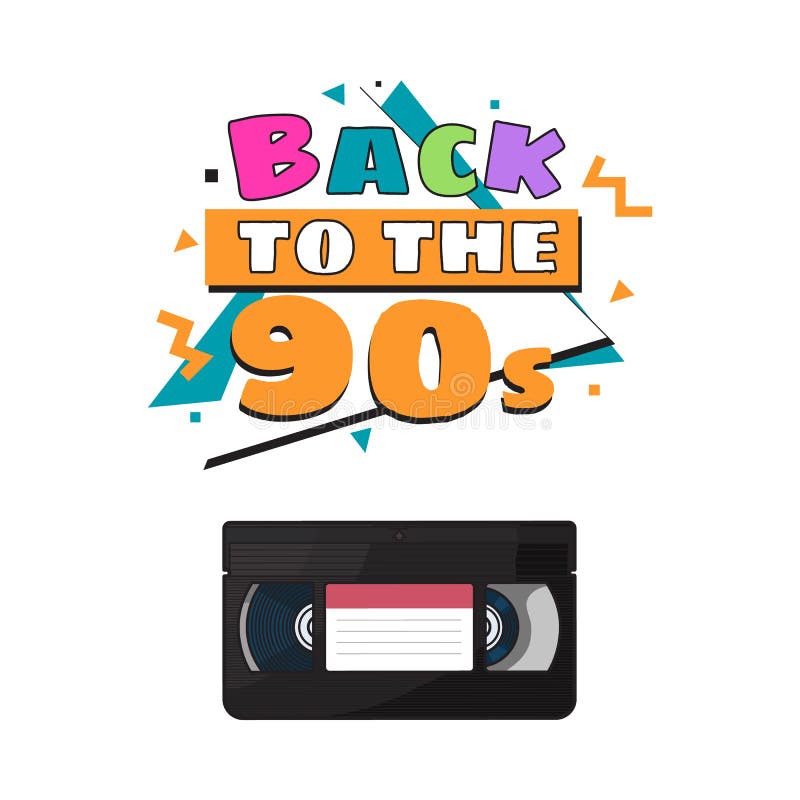 Video cassette, VHS videotape from 90s, sketch vector illustration isolated  on white background. Front view of hand drawn video tape, videocassette, VHS  with empty label sticker, retro object from 90s Stock Vector