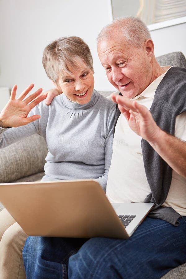 Video Chat with Two Senior Citizens Stock Image Image of grandparents