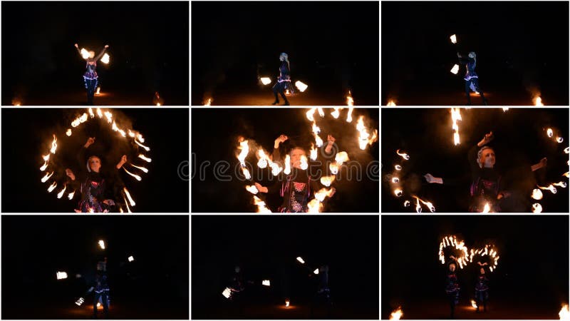 Video collage de la actuación nocturna de las niñas con fuego i metrajes