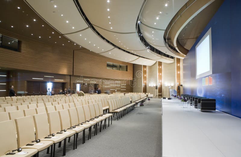 Video conference hall, wide-angle overview.