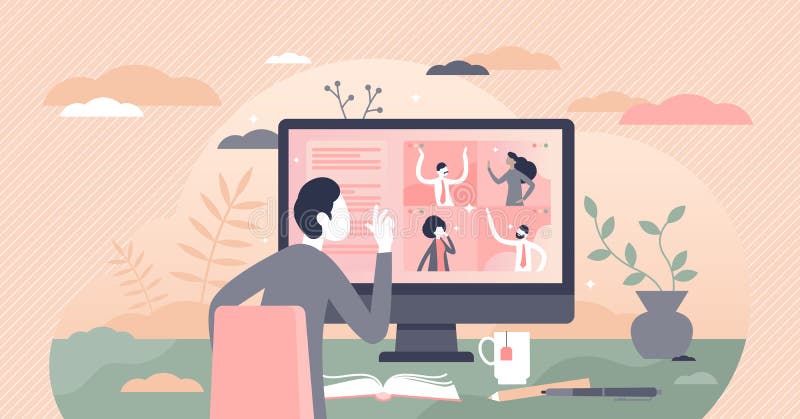 Girl friends chat online. Girl sitting in a chair in front of a laptop and  speaks with friend. Video conference, online chat concept. Working or online  meeting from home. Vector flat illustration.