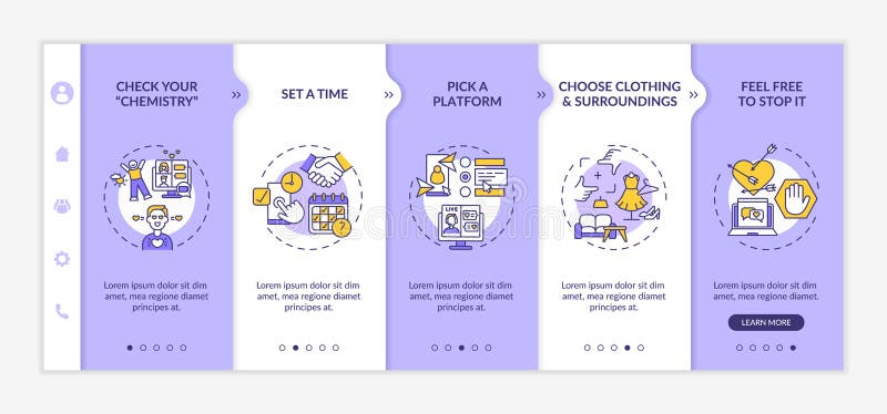 Video dating tips onboarding vector template. stock illustration