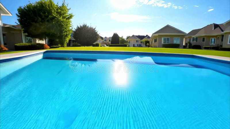 Video de alta velocidad de una lujosa piscina de patio trasero stock de ilustración