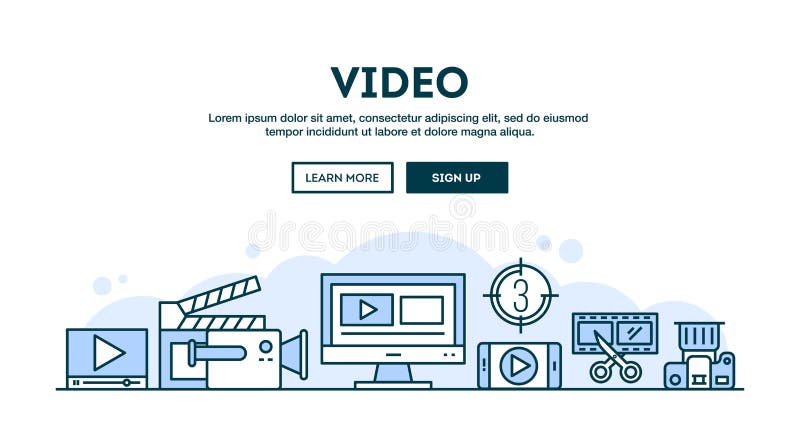 Video die, conceptenkopbal, de vlakke stijl van de ontwerp dun lijn maken stock illustratie Video die, conceptenkopbal, de vlakke stijl van de ontwerp dun lijn maken stock illustratie