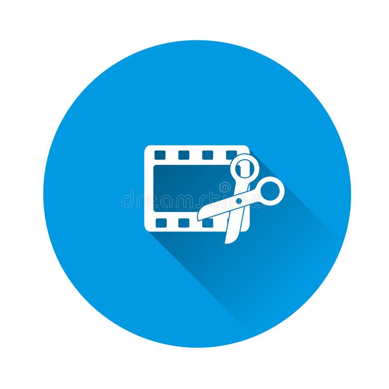 Video Edit Icon. Scissors and Film Icon on Blue Background Stock Vector -  Illustration of cutting, frame: 162262427