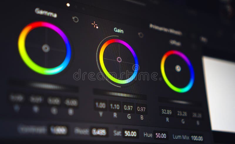 Video editing, color correction software, close up of the screen. video editing concept royalty free stock photos