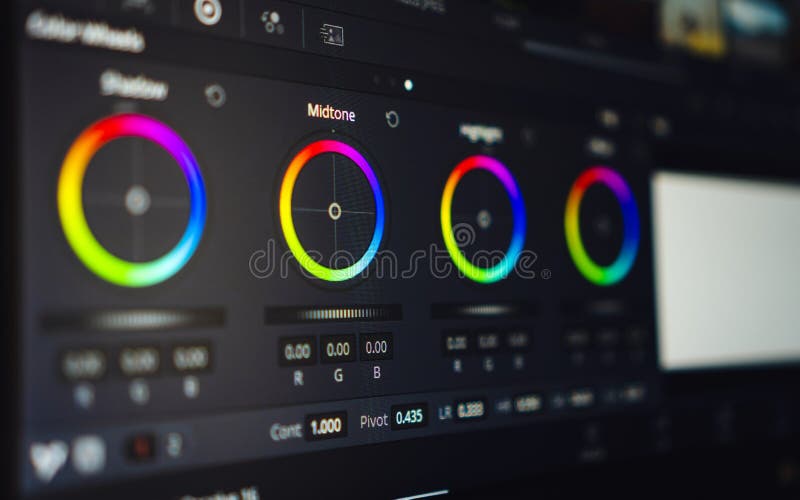 Video editing, color correction software, close up of the screen. video editing concept royalty free stock photography