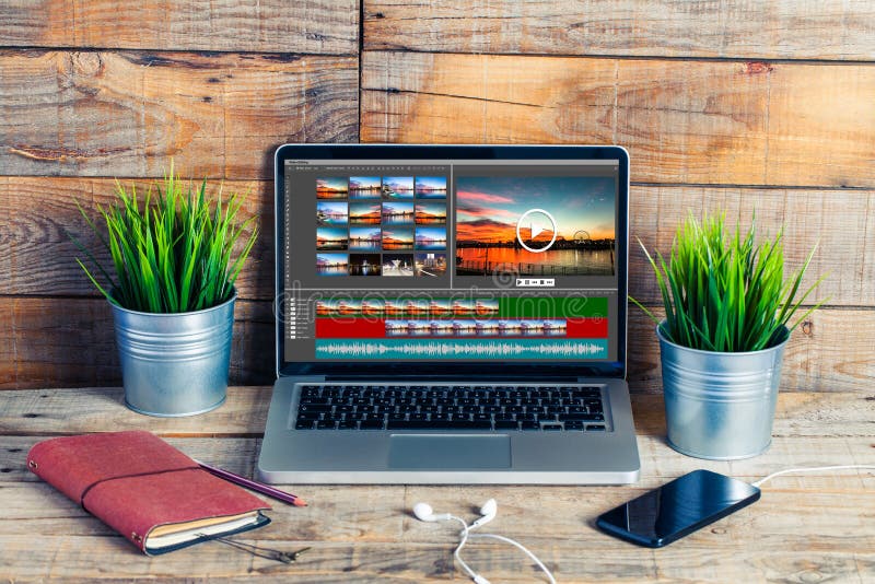 Video edit software template design in a laptop computer screen. Computer editing stock images, royalty-free photos and pictures