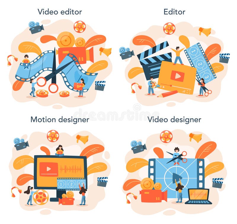 Video Editor or Designer Set. Artist Create Computer Animation for  Multimedia Stock Vector - Illustration of create, graphic: 199574678