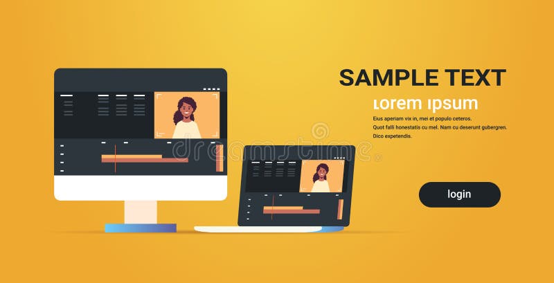 Video editor laptop computer monitor with interface of application or software for editing blogging motion design studio stock illustration Video editor laptop computer monitor with interface of application or software for editing blogging motion design studio stock illustration