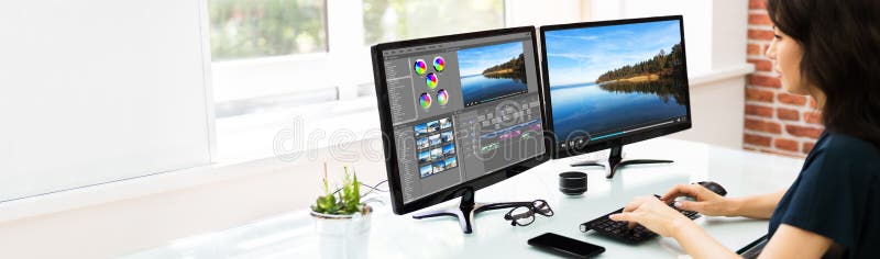 Video Editor Using Software For Edit royalty free illustration