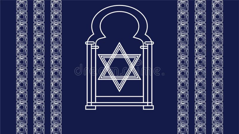 Video för viktig judisk ferie Rosh Hashanah, det nya året Fönstret av synagogan med davidsstjärnan stock illustrationer