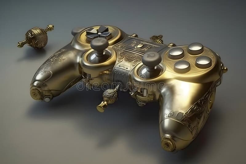 Video game joystick in steampunk style. Neural network AI generated