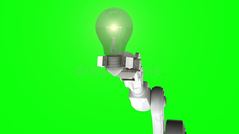 Video generat digital al brațului robotic alb care ține un bec strălucitor stock illustration