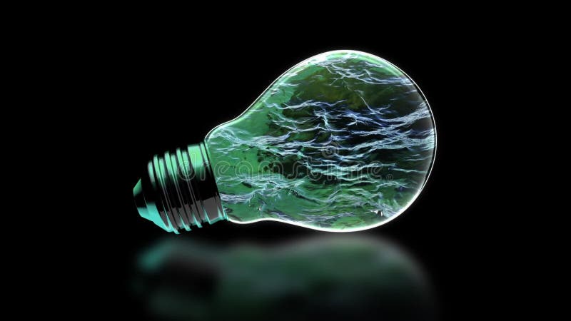 Video Of Green Moving Water Inside A Light Bulb Against A Black Background vector illustration