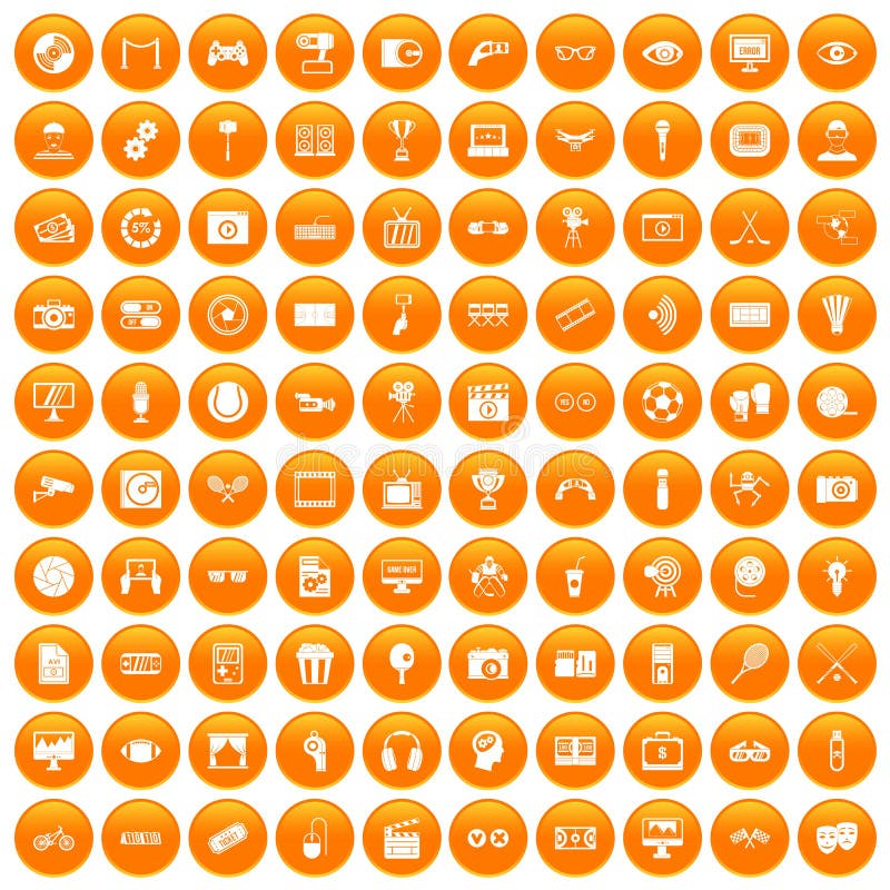 100 video icons set orange vector illustration 100 video icons set orange vector illustration