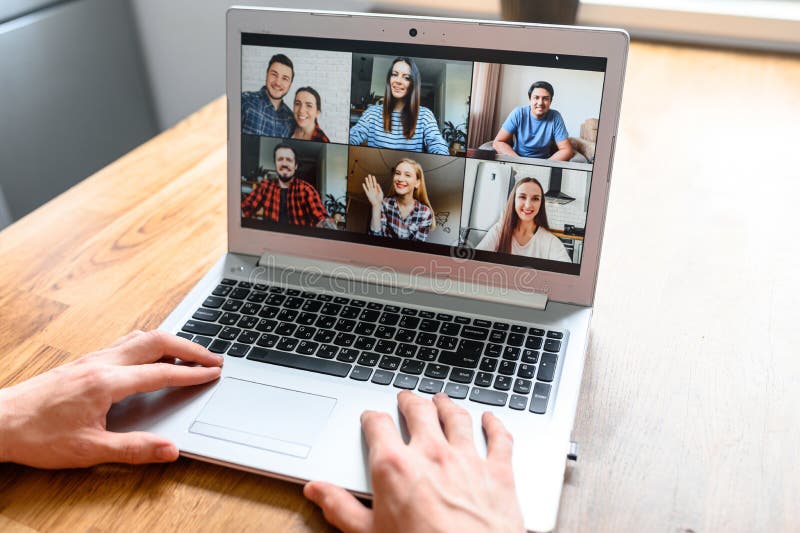 Video meeting on laptop screen, zoom app