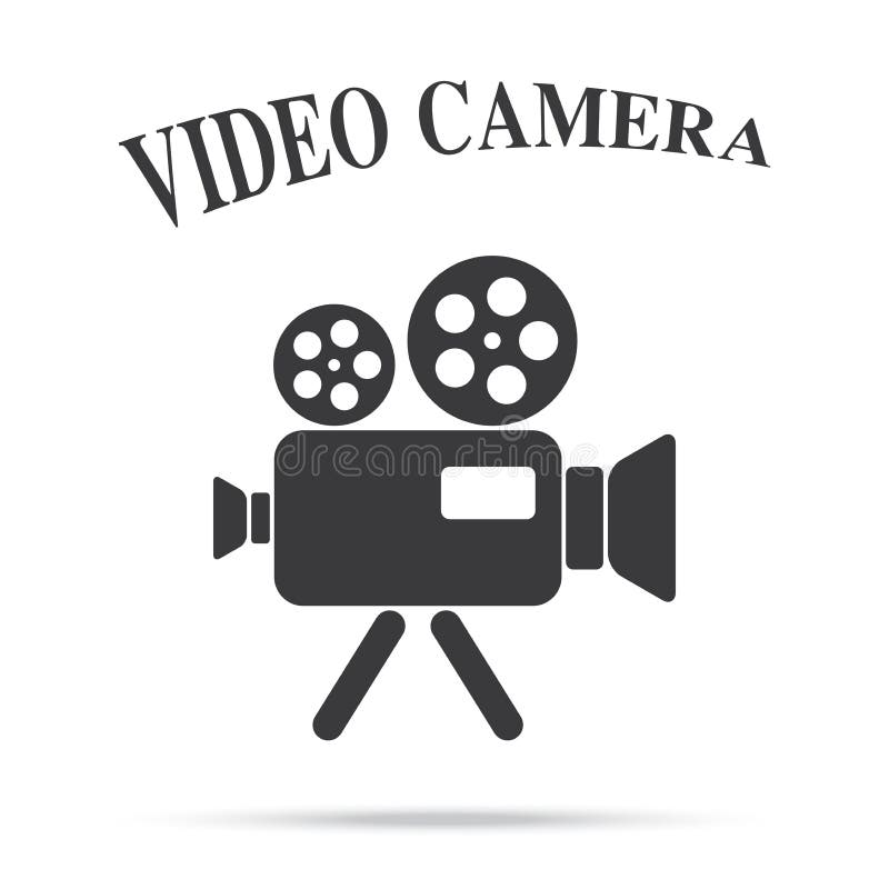 Old Movie Camera with Reel Icon, Flat Style Stock Vector
