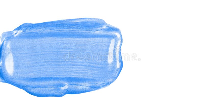 Video of moving rectangular blue glossy brush stroke or smear on white background. Top view. Video mock up with copy