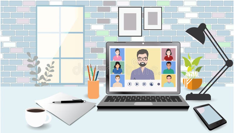 Virtual Meeting. Collective Home Video Conference, Man Chatting Online with  People. Discussion with Friends, Internet Stock Vector - Illustration of  education, corporate: 195820132