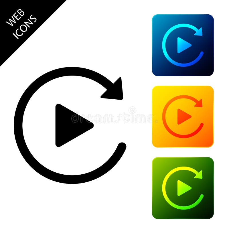 Video play button like simple replay icon isolated. Set icons colorful square buttons vector illustration