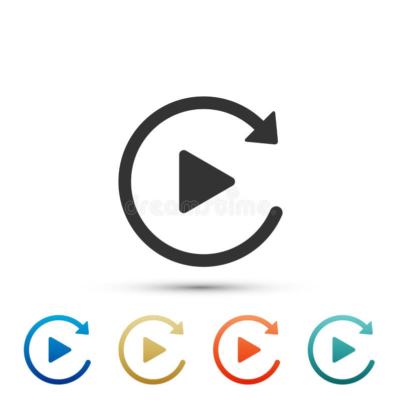 Video play button like simple replay icon isolated on white background. Set elements in colored icons stock illustration