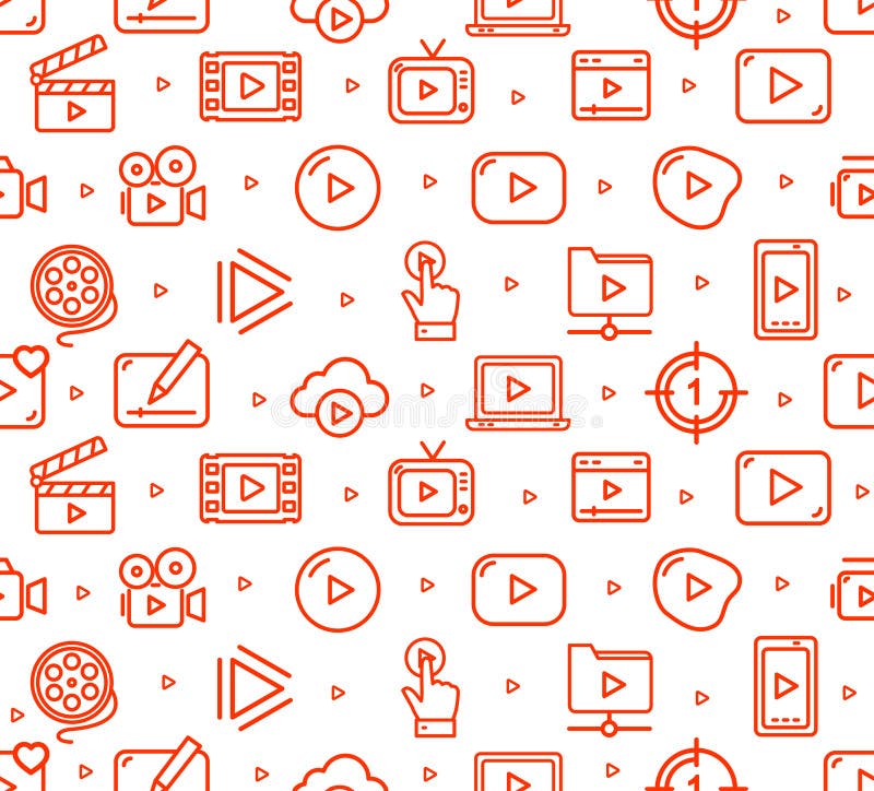 Video Play Sign Seamless Pattern Background on a White. Vector vector illustration