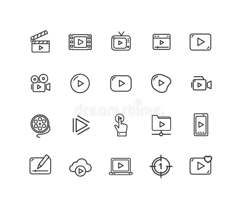 Video Play Sign Thin Line Icon Set. Vector vector illustration