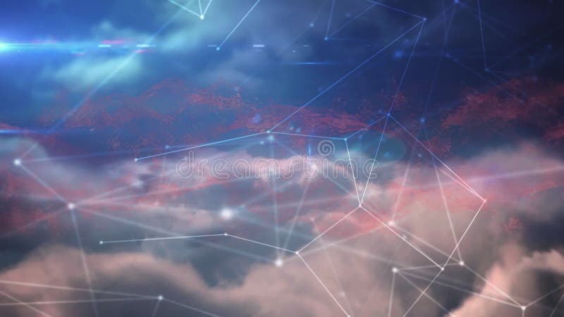 The video shows a globetrotting network of connections and data processing with a digital interface royalty free illustration
