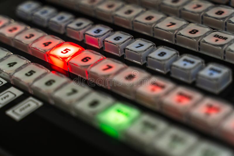 Video switch of Television Broadcast, working with video and audio mixer stock image
