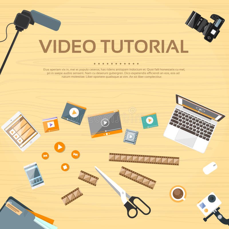 Video Tutorial Editor Desk Working Place Vector vector illustration