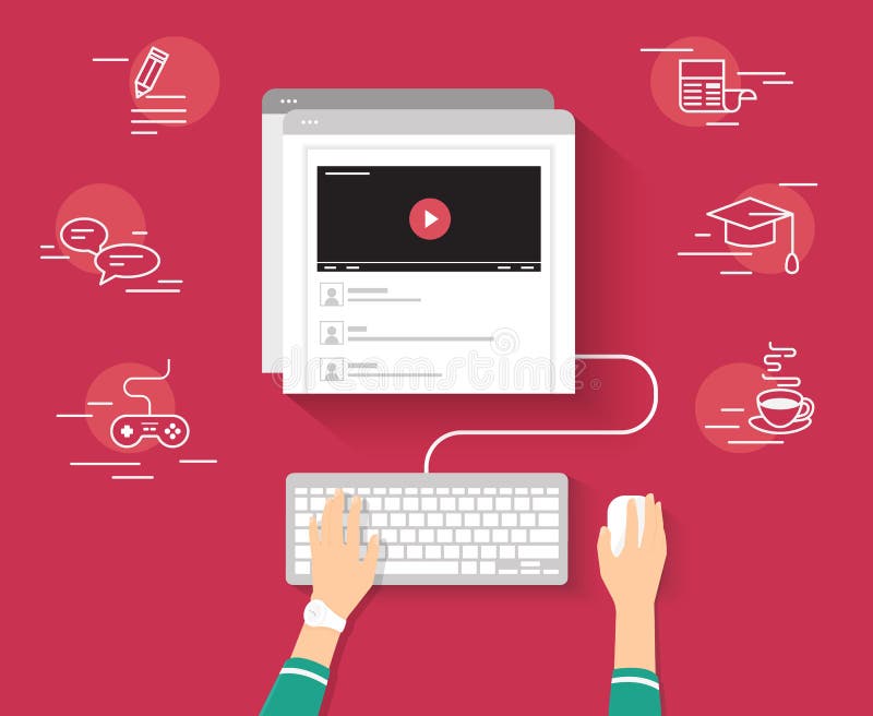 Video tutorial streaming on red background royalty free illustration