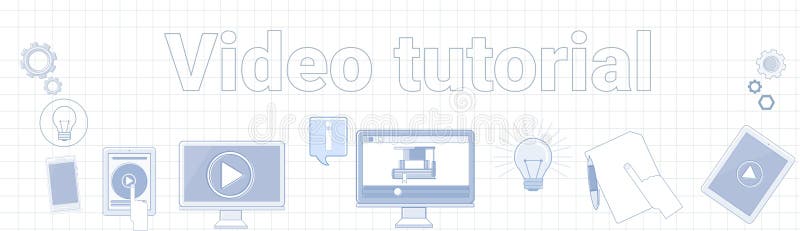 Video Tutorial Word On Squared Background Horizontal Banner Online Education Concept stock illustration