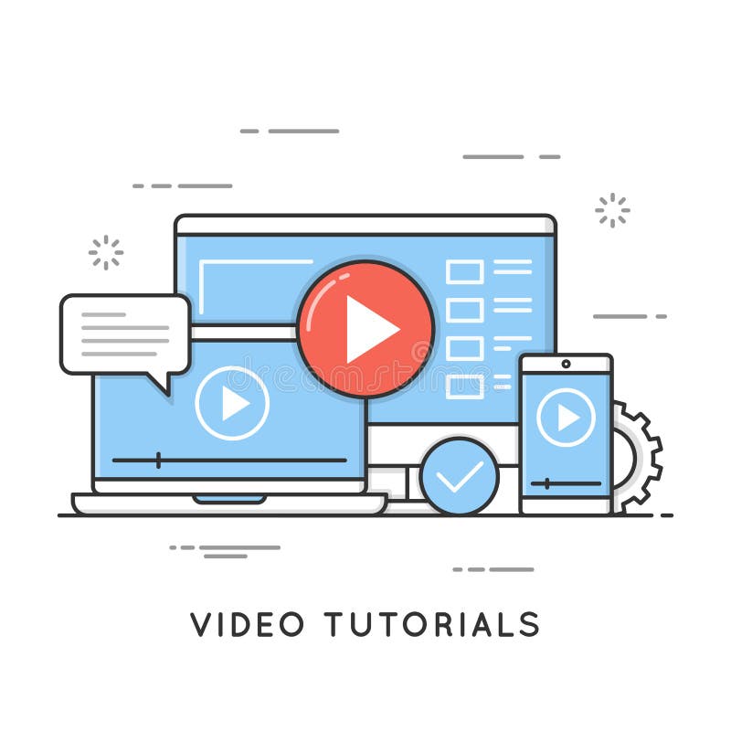 Video tutorials, online training and learning, webinar, distance vector illustration