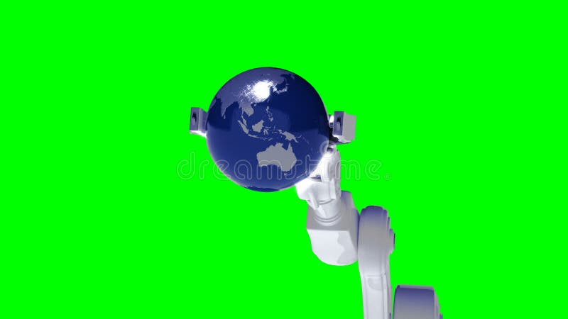 Videoclip generat digital al globului alb robotic braț care ține globul royalty free illustration