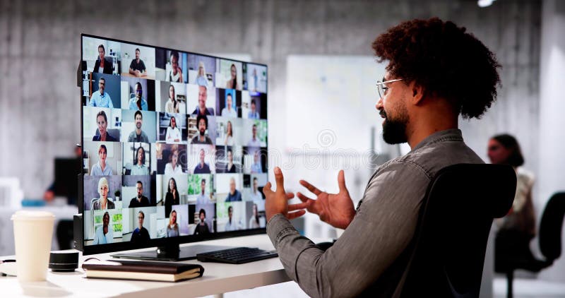 Videoconferenze. riunione virtuale remota fotografie stock