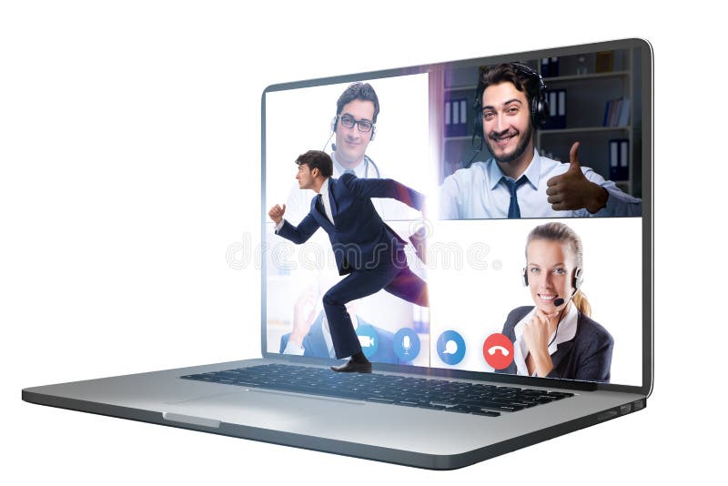 Videokonferenskoncept med personer i onlinesamtal royaltyfri bild