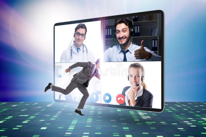 Videokonferenskoncept med personer i onlinesamtal arkivbild