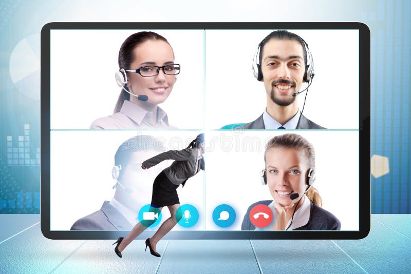 Videokonferenskoncept med personer i onlinesamtal stock illustrationer