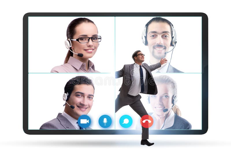 Videokonferenskoncept med personer i onlinesamtal royaltyfria foton