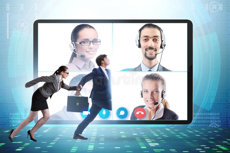 Videokonferenskoncept med personer i onlinesamtal arkivfoto
