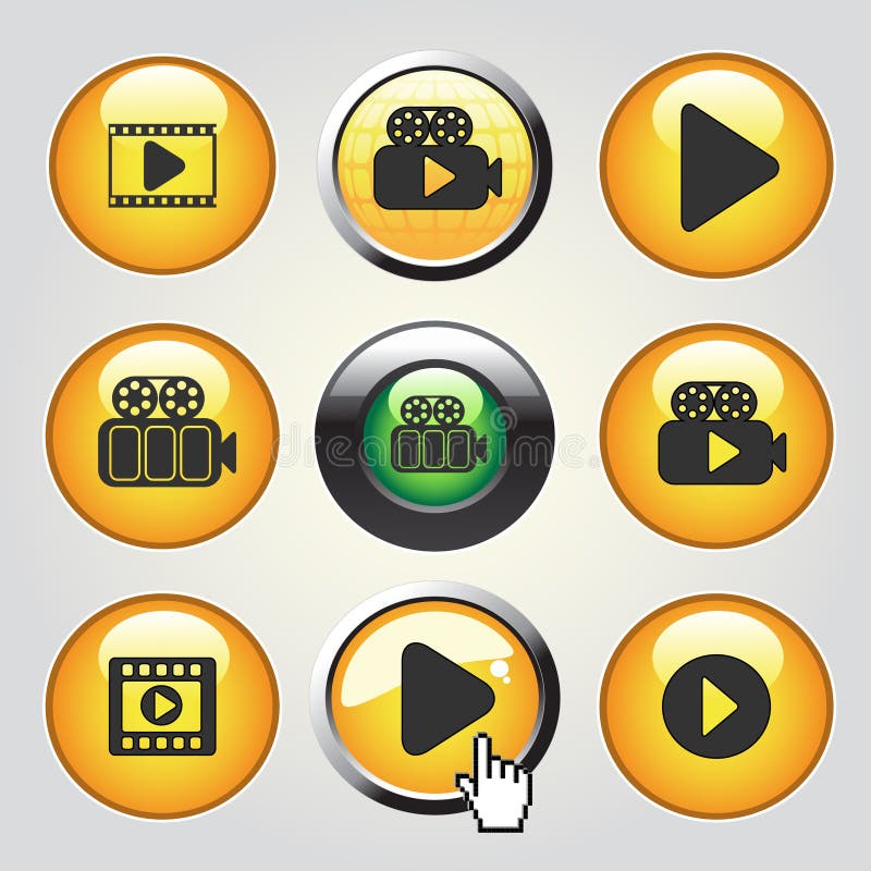 Video media icons - buttons to play video, film - illustration. Video media icons - buttons to play video, film - illustration