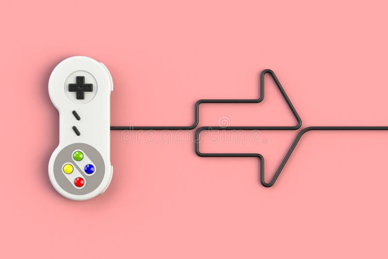 Videospielkonsole GamePad Spielkonzept Retro- Steuerknüppel der Draufsicht mit Pfeilsymbol lokalisiert auf rosa Hintergrund stock abbildung Videospielkonsole GamePad Spielkonzept Retro- Steuerknüppel der Draufsicht mit Pfeilsymbol lokalisiert auf rosa Hintergrund stock abbildung